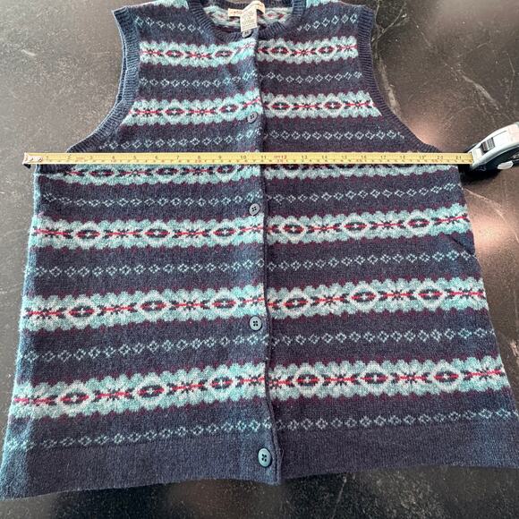 Vintage Eddie Bauer Lambswool Fair Isle Sweater Vest Women’s LG 90s Wool Knit - Picture 8 of 9